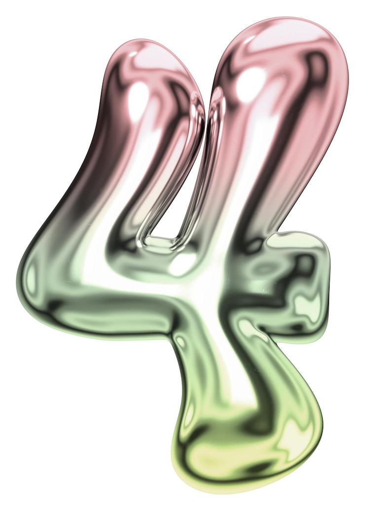 Zdjęcie liczba 4 png holograficzna płynna czcionka chromowana przezroczyste tło