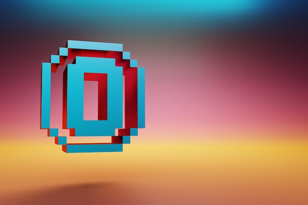 Liczba pikseli 0 Piękny niebieski symbol zero na wielobarwnym jasnym tle 3D rendering illu