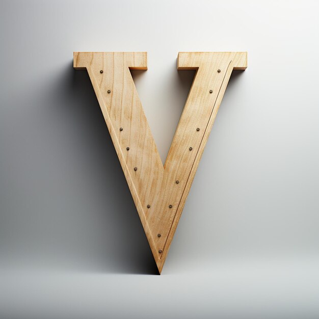 Liczba V wykonana z lekkiego drewna twardego stojąca na szarym tle alfabet minimalistyczny projekt