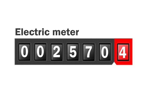 Licznik elektryczny Wyświetlacz licznika kilowatogodzin energii elektrycznej na białym tle