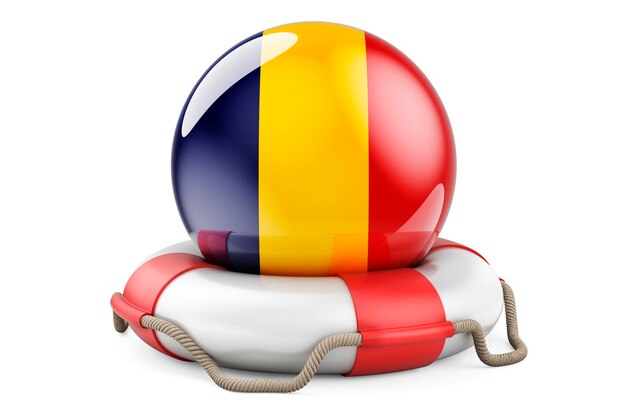 Lifebelt z rumuńską flagą Bezpieczna pomoc i ochrona Rumunii koncepcja renderingu 3D.