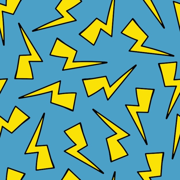 Lightning Doodle Seamless Pattern Thunder or Storm Symbol 80th 90th Style Sketch