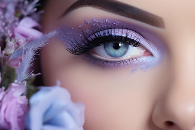 Lilac Luster Close Up of Brides Makijaż w miękkich tonach periwinkle