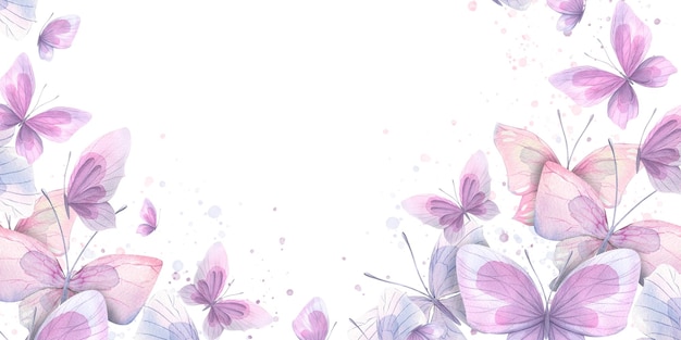 Zdjęcie liliowe różowe i niebieskie motyle z plamami farby