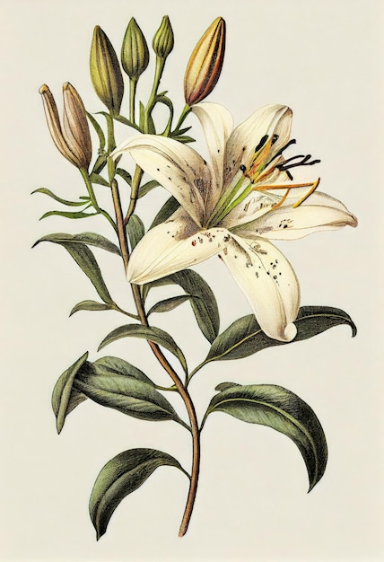 Lilly Flower Ilustracja botaniczna Kwiaty lilii Realistyczne malarstwo Abstrakcyjna generatywna ilustracja AI