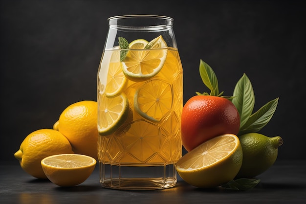 Limonada cytrusowa z pomarańczem cytrynowym i grejpfrutem na ciemnym tle generatywny ai