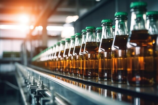 Linia butelkowania napojów w plastikowych butelkach Generatywna sztuczna inteligencja
