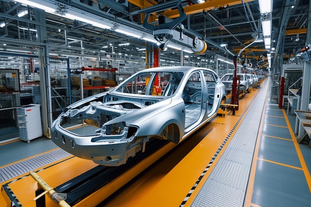 Zdjęcie linia montażowa samochodów fabryka samochodów linia produkcyjna pojazdów elektrycznych przemysł motoryzacyjny z generacjami ai