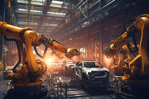 Linia montażowa samochodów w innowacyjnej fabryce Generatywna sztuczna inteligencja