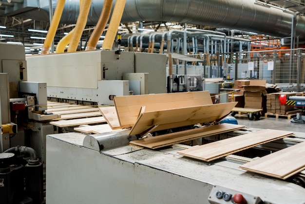 Linia produkcyjna fabryki podłóg drewnianych.