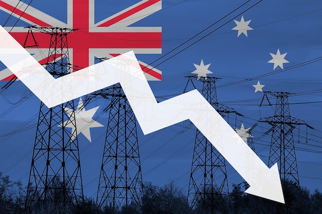 Linia zasilania i flaga Nowej Zelandii Kryzys energetyczny Koncepcja globalnego kryzysu energetycznego