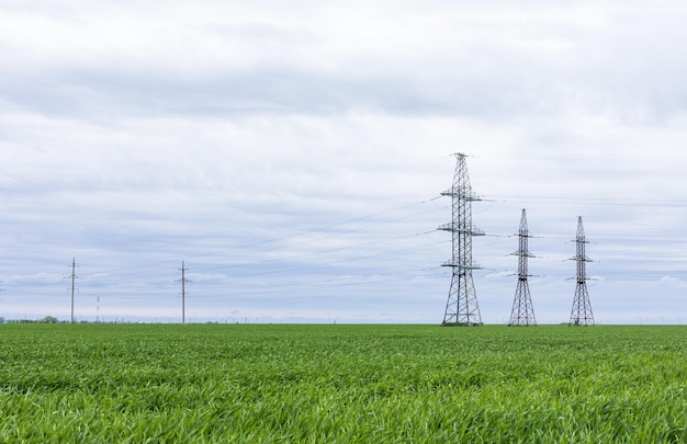 Linie Energetyczne Na Tle Zielonego Pola