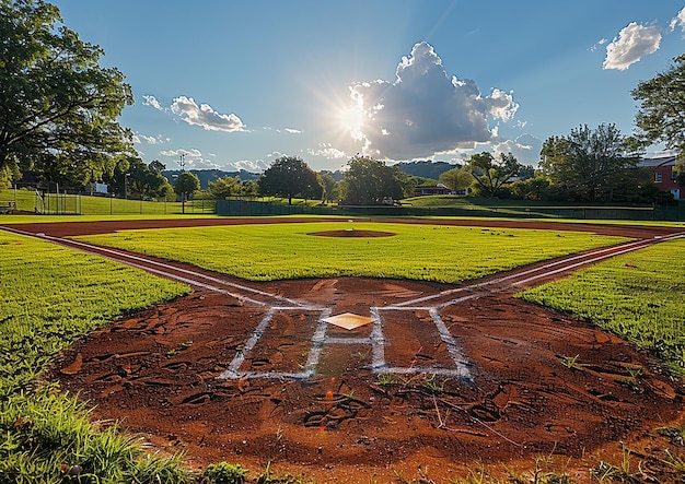 Zdjęcie linie kredowe na świeżo wyciętym boisku baseballowym