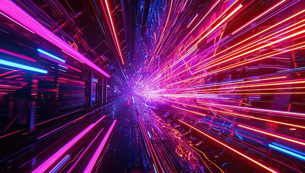 Linie świetlne tworzą iluzję ruchu w przestrzeni Koncepcja prędkości i technologii