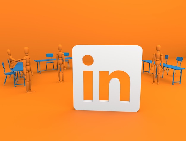 Linkedin banner pomarańczowy biały render 3d