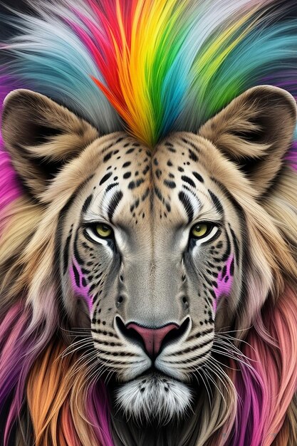 Zdjęcie lion face with colorful sides generowane przez ai