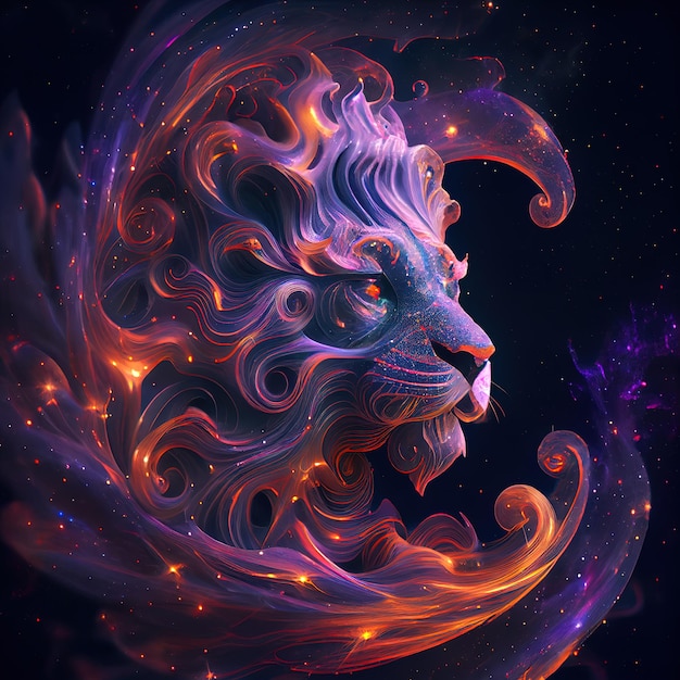 Lion From Galaxies Spirale Mgławica Kosmiczna Gwiazdy Dym Renderowanie Ai