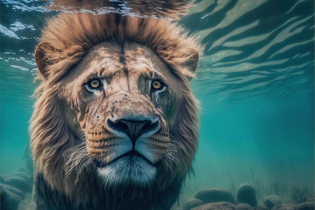 Lion underwater closeup Generatywne ilustracji AI Generatywne ilustracji AI