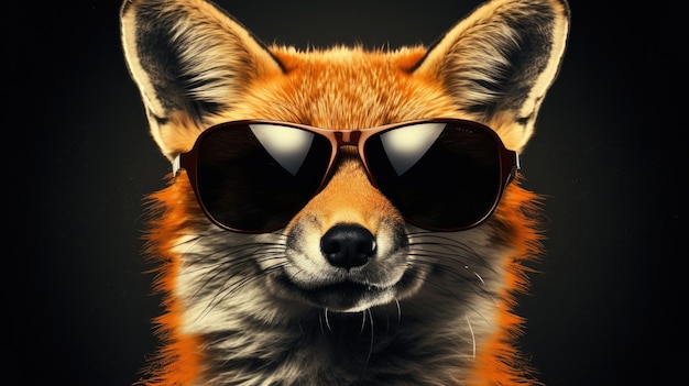 lis z okularami przeciwsłonecznymi na czarnym tle