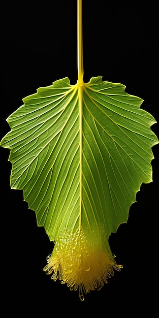 Zdjęcie liść z rośliny, która jest zielona i ma czarne tło