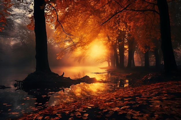 Liście ognia i złota jesienna kraina Zdjęcie