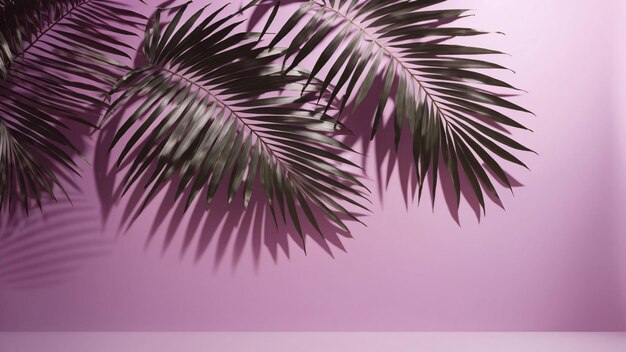 Liście palmowe jasnofioletowe tło reklamy produktu ściana wystawowa