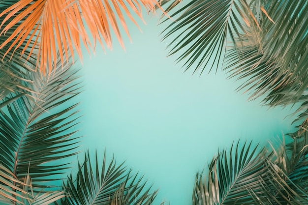 Liście palmowe na niebieskim tle