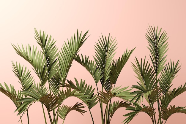 Liście palmowe na różowym tle ilustracji 3 D