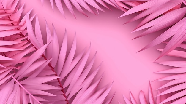 Liście palmowe z białego papieru na różowym tle Generative AI