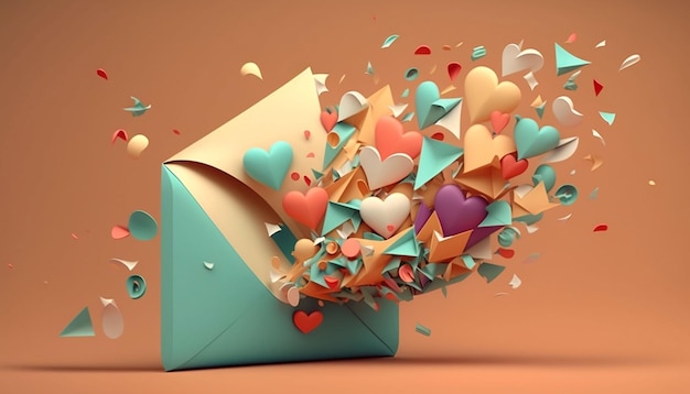 List miłosny w kopercie z sercami Generative AI