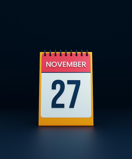 Listopad Realistyczne Biurko Kalendarz Ikona Ilustracja 3D Data 27 listopada