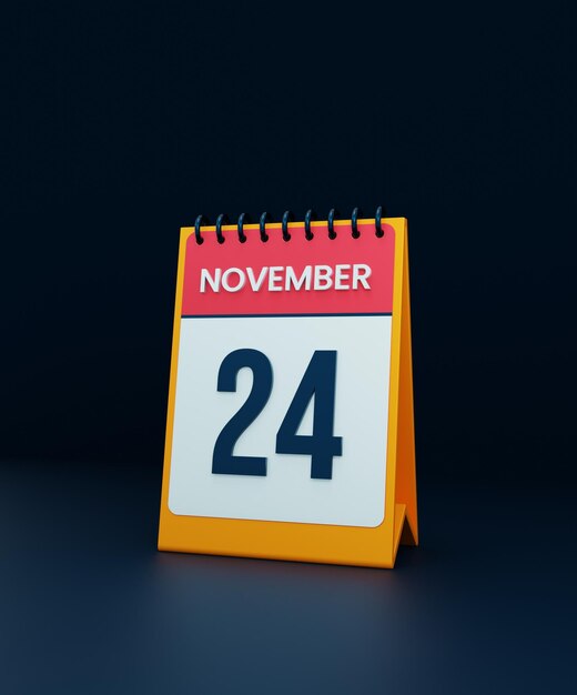 Listopad Realistyczne Biurko Kalendarz Ikona Ilustracja 3D Data Listopada 24