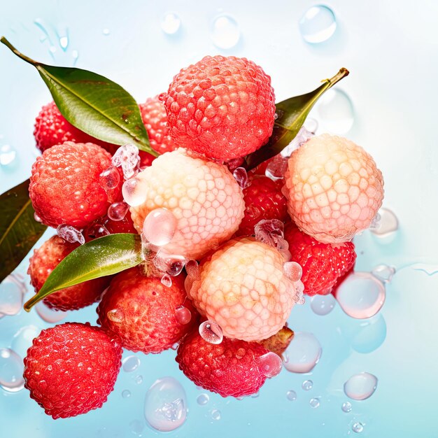 Litchi i łuszczone lychees kostki lodu rozpryskiwanie soku