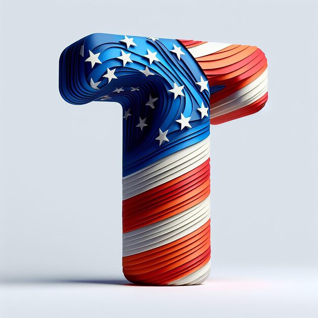 Litera 3D z kolorem flagi Stanów Zjednoczonych i białym tłem