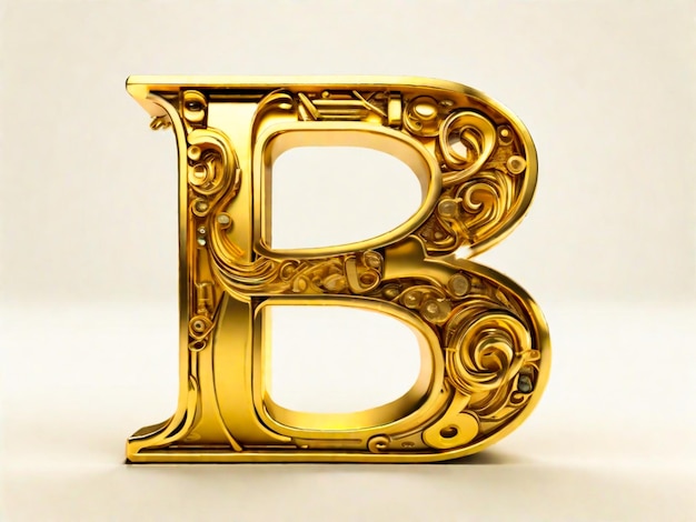Zdjęcie litera b złota typografia renderowanie 3d na izolowanym białym tle