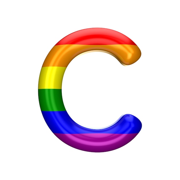 Litera C duma gejowska tęczowa flaga alfabet LGBT czcionka Renderowanie 3D
