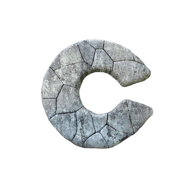 Litera c pęknięty grunge stone rock czcionki d rendering