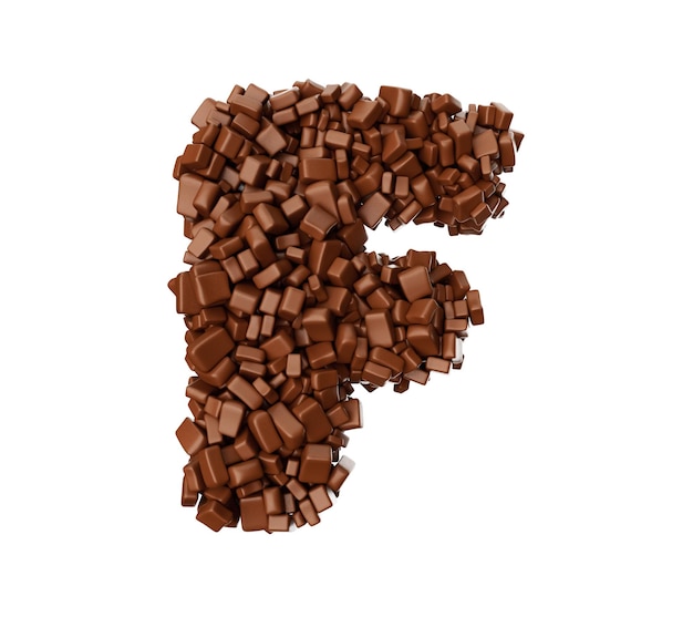 Litera F wykonana z kawałków czekolady Kawałki czekolady Alfabet Litera F Ilustracja 3d