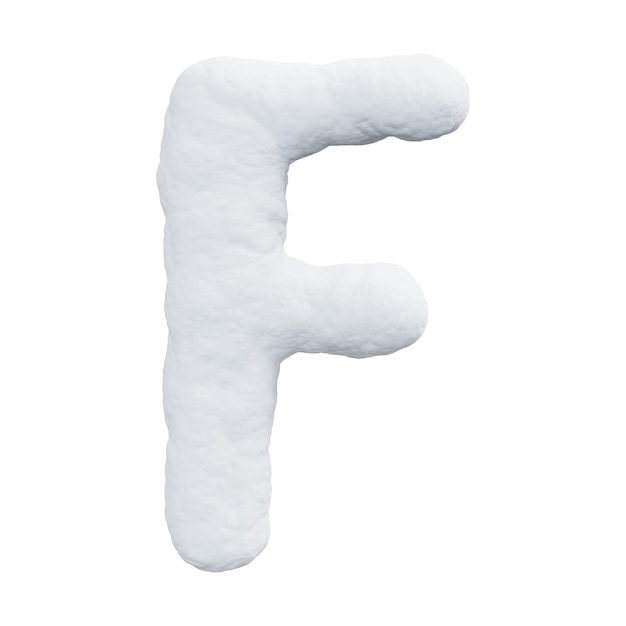 Litera F wykonana ze śniegu Zimowa czcionka na białym tle Realistyczne renderowanie 3D