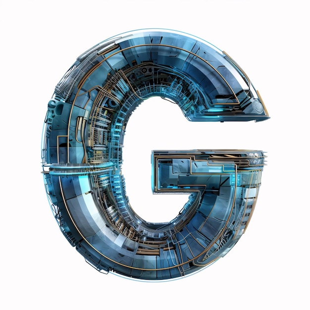 Zdjęcie litera g w futurystycznym stylu izolowana na białym tle renderowanie 3d