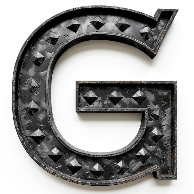 Zdjęcie litera g z czarnej diamentowej płyty na białym tle