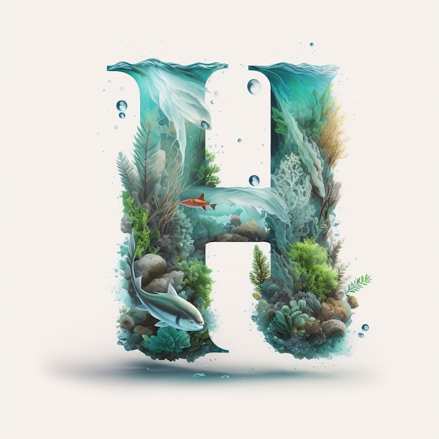 Litera H w stylu oceanu