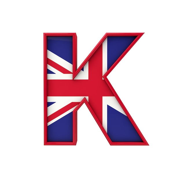 Litera K Union Jack czcionka Flaga Wielkiej Brytanii napis 3D Rendering