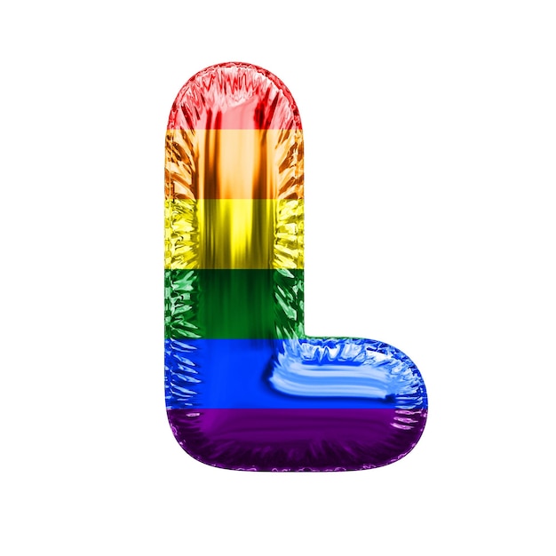 Zdjęcie litera l flaga dumy gejowskiej błyszczący balon foliowy czcionka d rendering