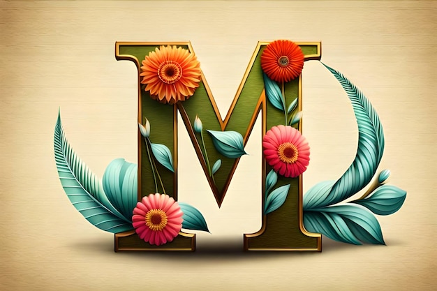 Zdjęcie litera m z kwiatami stworzony przy użyciu technologii generatywnej ai