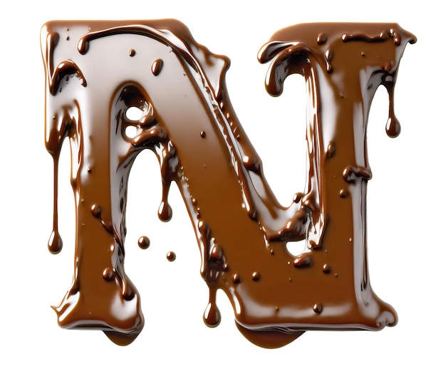 Zdjęcie litera n wykonane z rozpuszczoną czekoladą na białym tle generatywnej ai realistycznej ilustracji