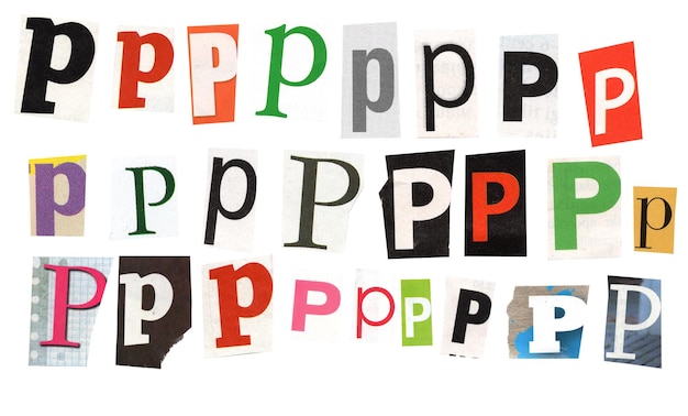 litera p magazyn wyciąć czcionkę list okupu izolowane elementy kolażu dla tekstu alfabet ręcznie szalony