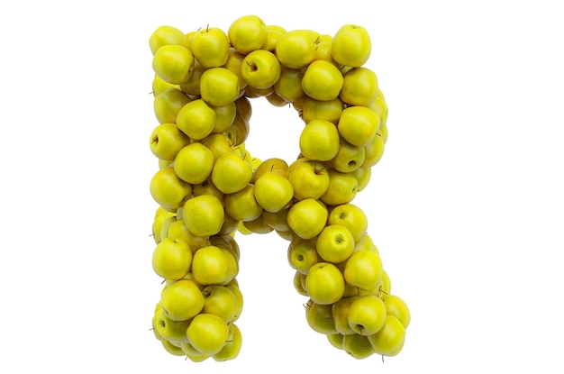 Litera R z żółtych jabłek 3D rendering
