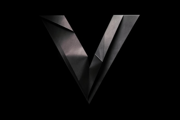 Zdjęcie litera v w stylu origami na czarnym tle
