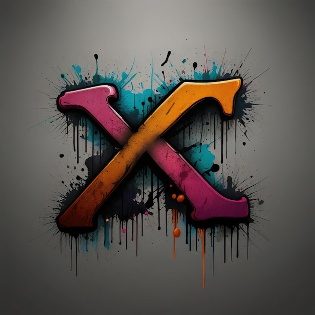 litera x jest pomalowana na fioletowy i pomarańczowy i ma na niej literę x